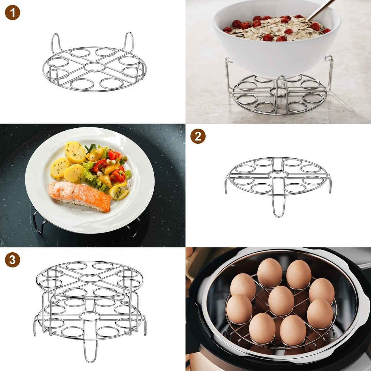 GSlife Egg Steamer Rack - Stainless Steel Trivet for 8 Quart Silver-2 Pack