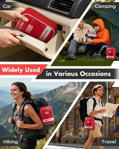 Senvok 121 Pcs Small First Aid Kit for Car, Camping, Outdoor Small, Red