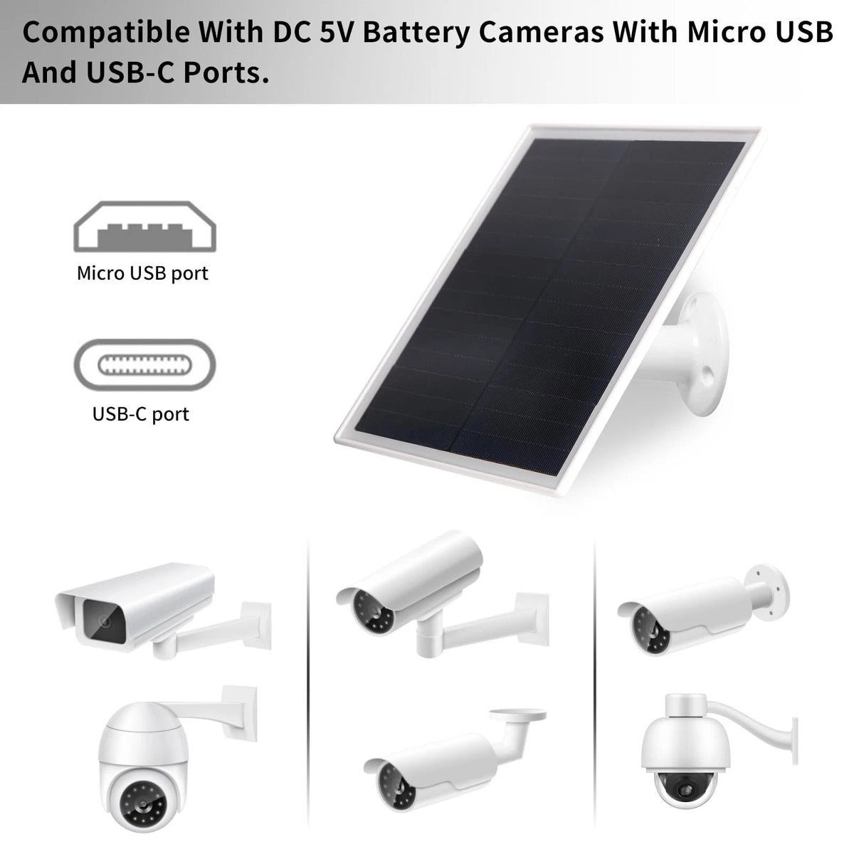 6W Solar Panel Charger, with Micro USB & USB-C Port for DC Black