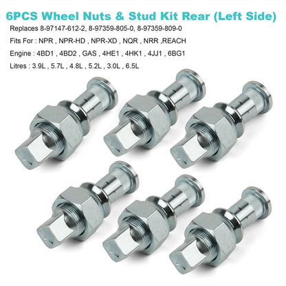 QTY 6-Wheel Nuts & Stud Kit Rear (LH) for ISUZU NPR NPR-HD NQR NRR 8-97147-614-2