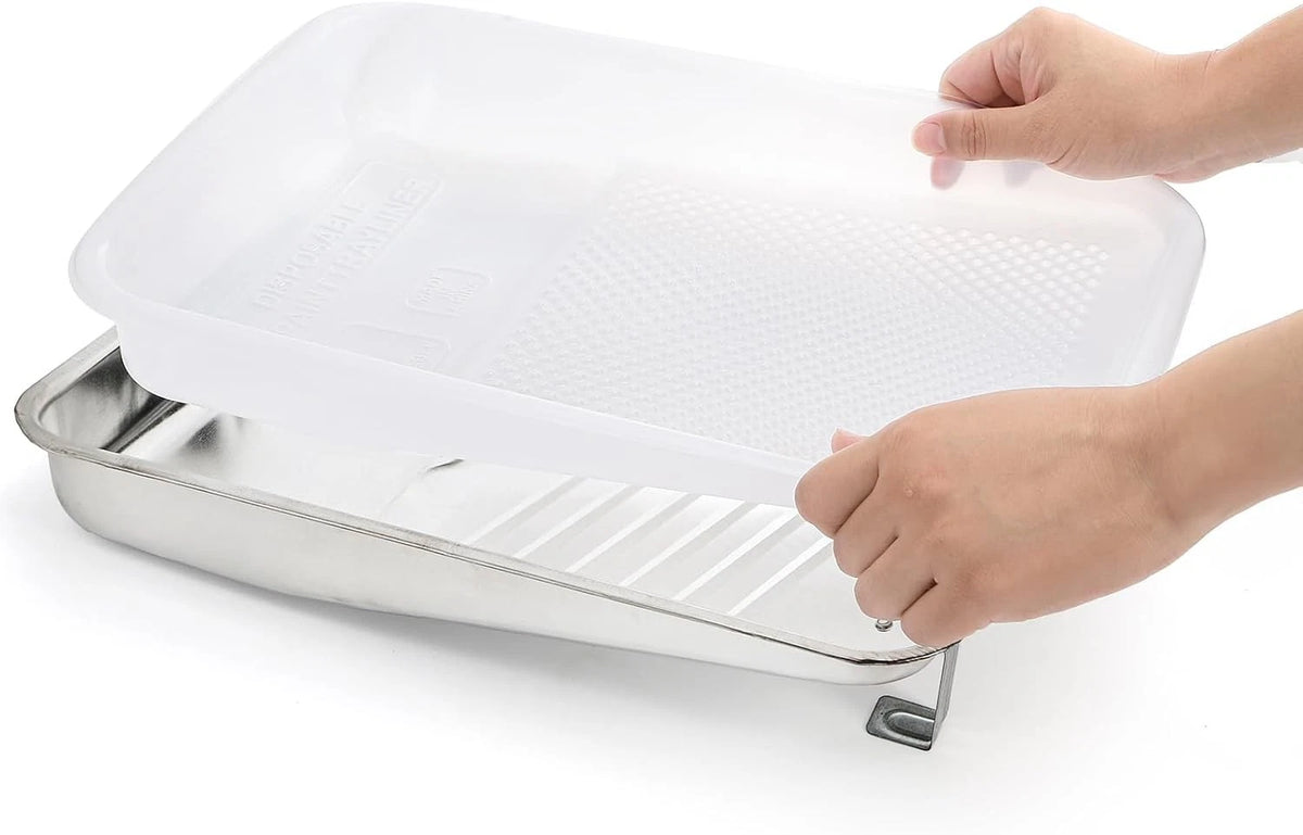Jucoan 9 Inch Paint Tray and Liners Set, 20 Pcs Plastic White