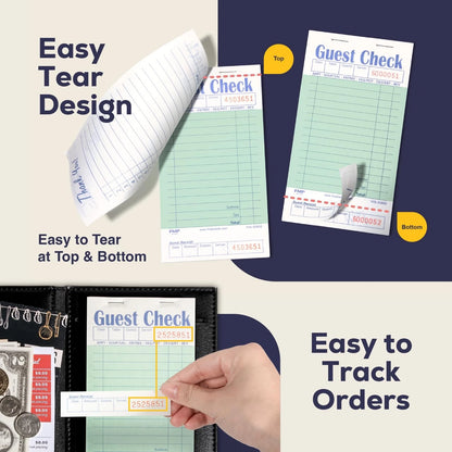 FMP s Guest Check Books for Servers, Server Note Pads, 5 Pack (250 Green