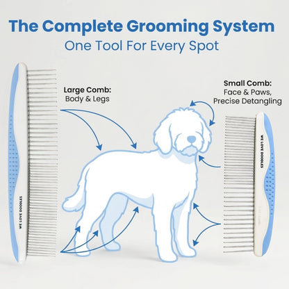 Metal Dog Combs for Grooming Matting, Doodle Large & Small (2-Pack), Blue