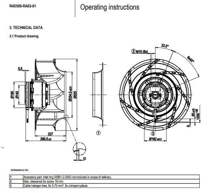 Ebmpapst R4D500-RA03-01 Centrifugal Fan φ500mm High-Voltage Inverter Cooling Fan