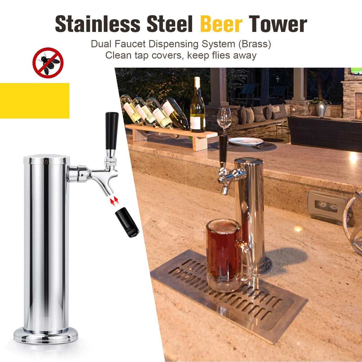 Hgkeke Beer Tower Single Tap Draft Tower, Silver