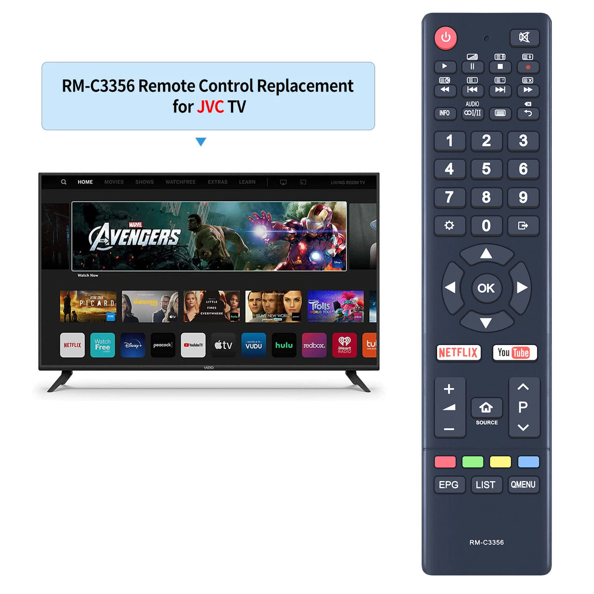 RM-C3356 Replacement Remote Control For JVC Smart LCD LED Android TV