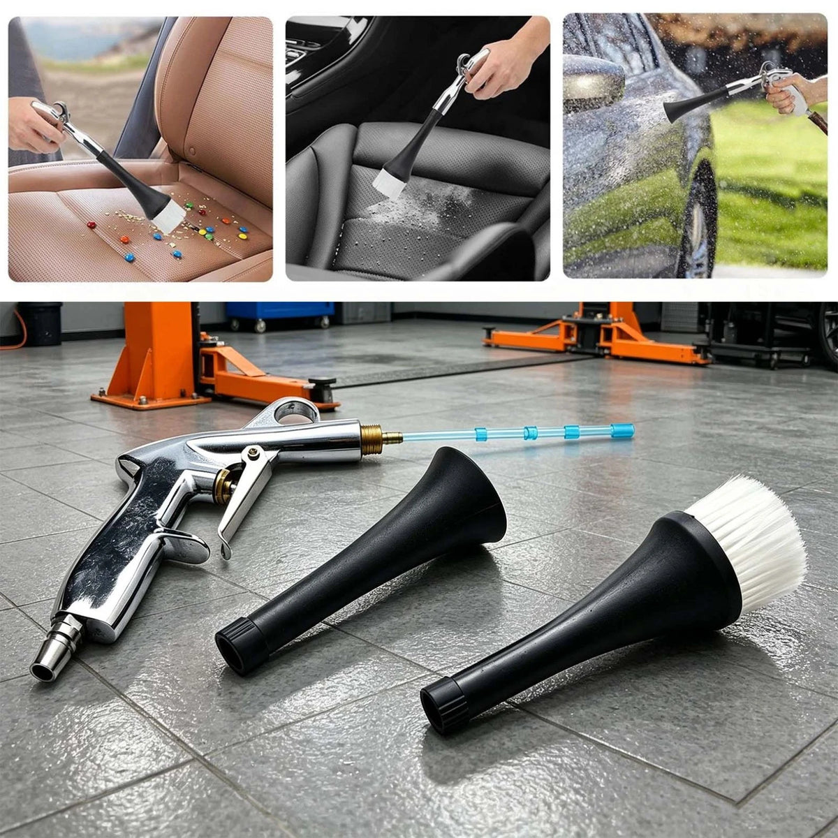 Aluminum Alloy Car Detailing Air Gun 360° Swivel 1/4" Inlet Blow Tool Nozzles