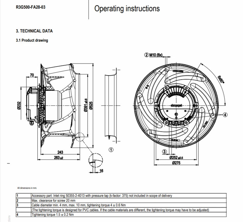 Ebmpapst R3G500-FA28-03 R3G500-RA28-03  400V 4.4A 2850W Centrifugal fan