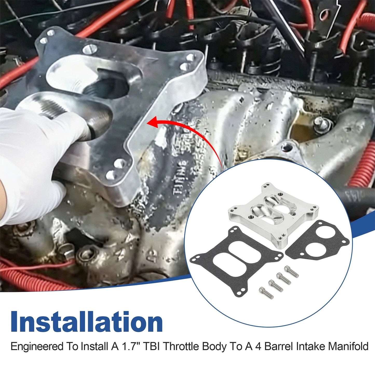 1.7" Dual Plane Carburetor Adapter for TBI Intake Manifold For Holley& Edelbrock