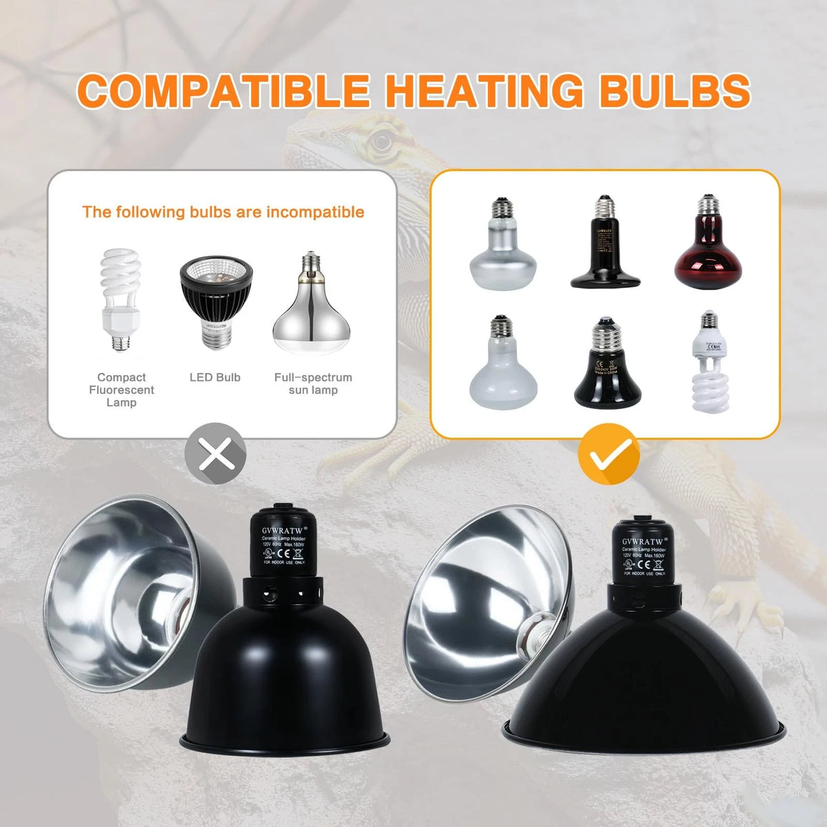 GVWRATW Reptile Lamp Fixture with Dimming Thermostat – Deep Dome Heat Black