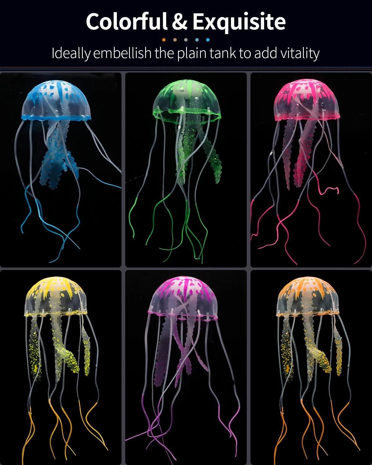 Uniclife 6 Pcs Glowing Jellyfish Ornament Decoration for Aquarium