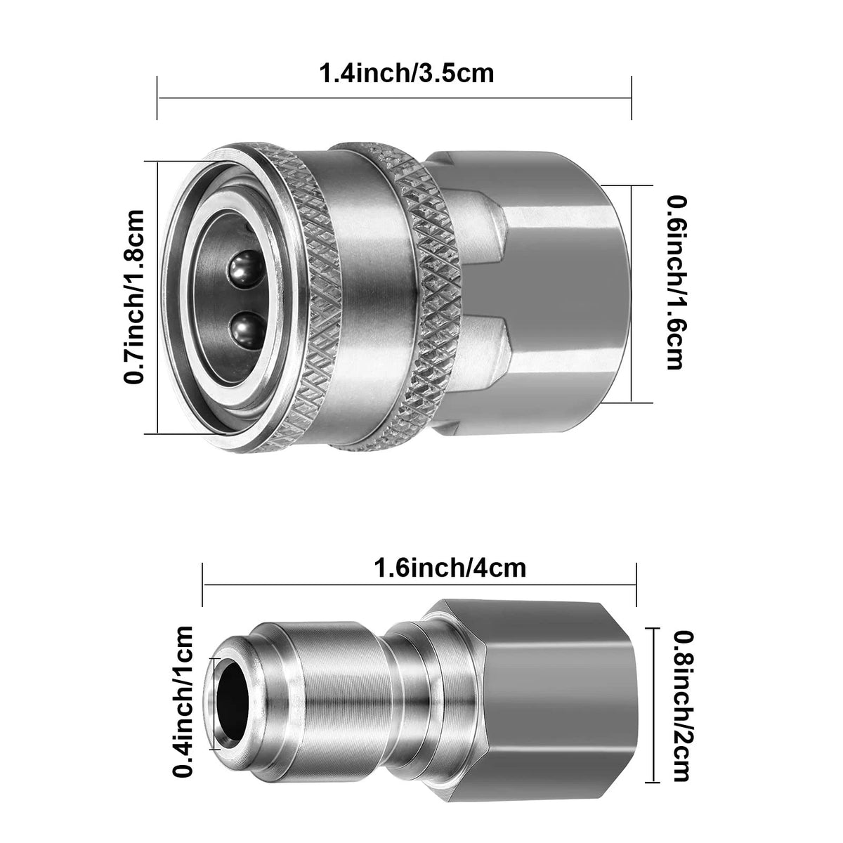 Hotop 4 Sets NPT 3/8 Inch Stainless Steel Male and Inch, Internal Thread