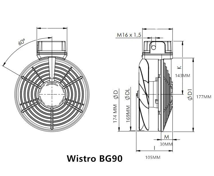 FLAI BG90 P15.51.0425 Wistro Fan IP66 230V Waterproof  Motor Cooling Fan