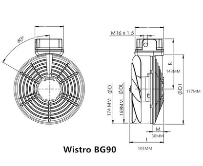 FLAI BG90 P15.51.0425 Wistro Fan IP66 230V Waterproof  Motor Cooling Fan