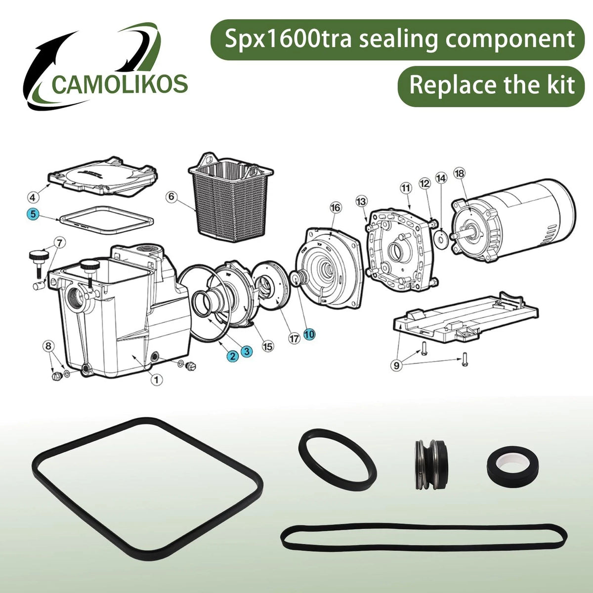 spx1600tra seal assembly replacement kit super pump black