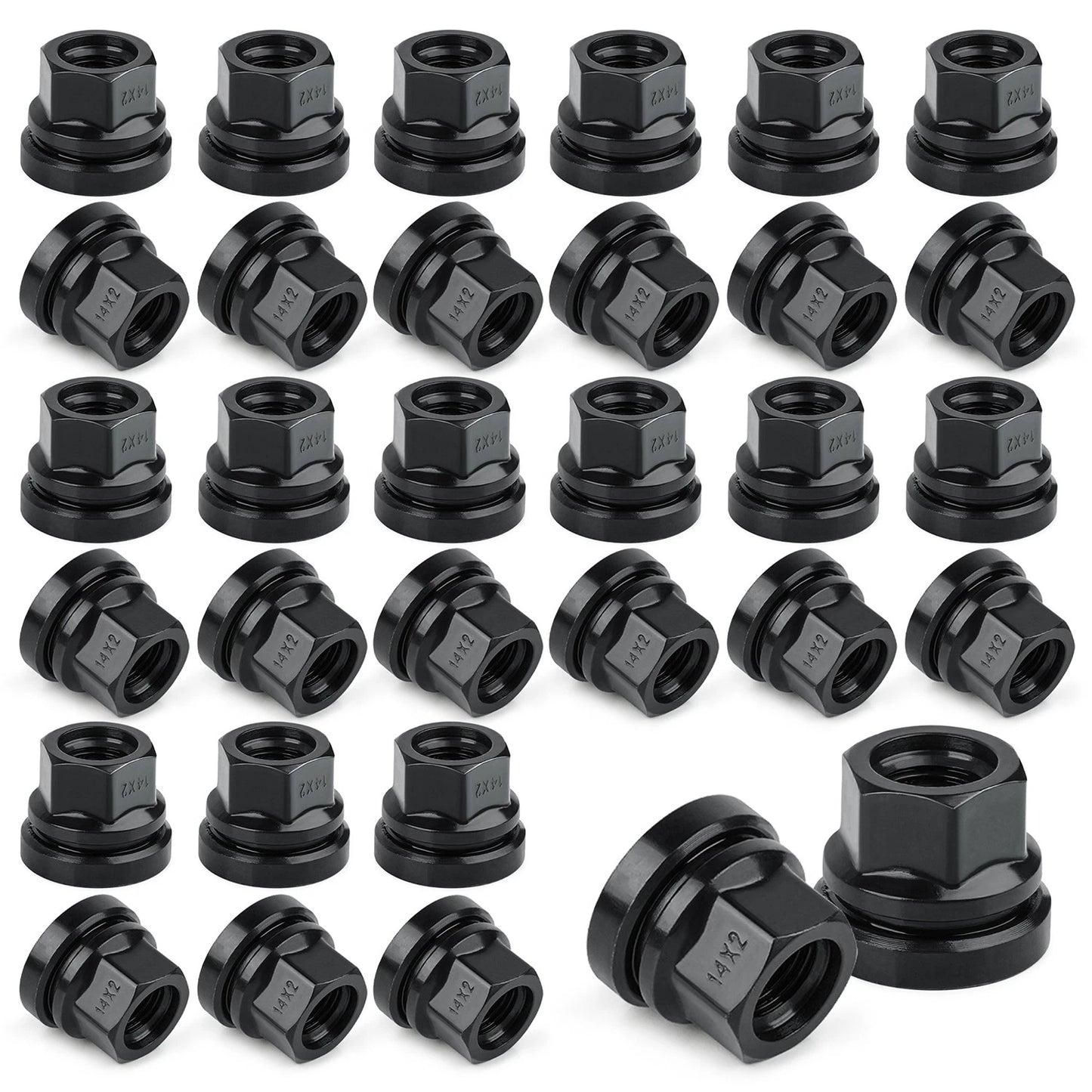 32PCS Black Wheel Lug Nuts M14x2.0 Fit Ford F250 F350 1999-02 Flat Washer Style