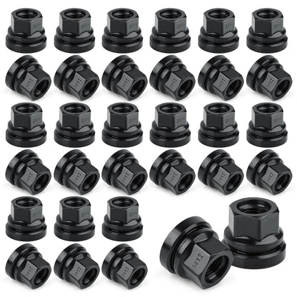 32PCS Black Wheel Lug Nuts M14x2.0 Fit Ford F250 F350 1999-02 Flat Washer Style