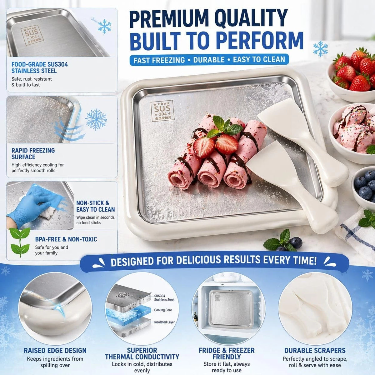 Rolled Ice Cream Maker with Lid – Instant Roller large, super white