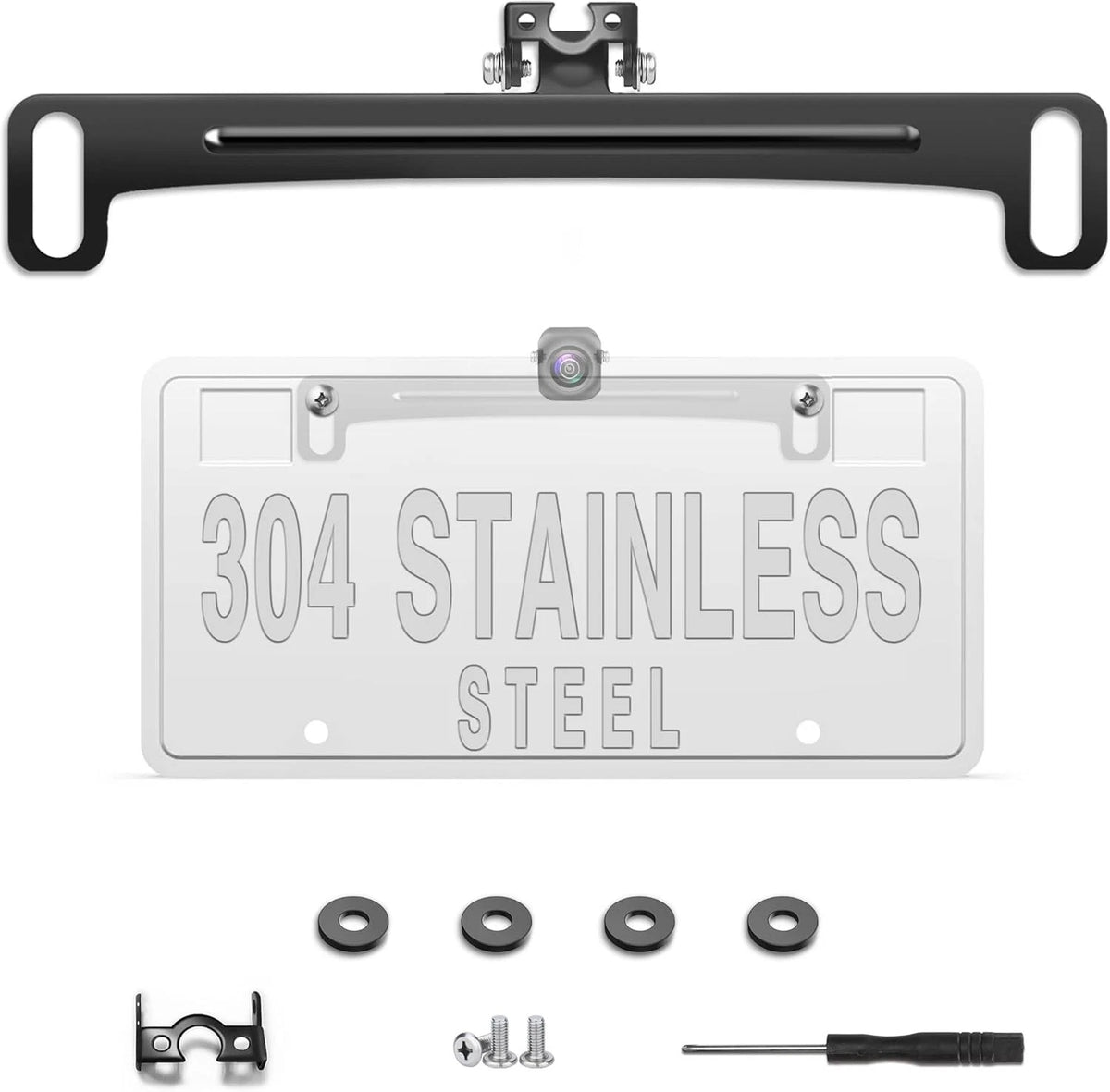 Universal Car Rear View Camera License Plate Bracket,Upgraded Full Black