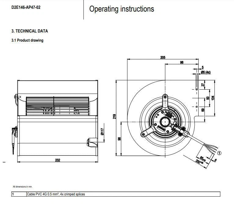 Ebmpapst D2E146-AP47-02 Centrifugal Fan AC 230V 330W For Medical Equipment Fan