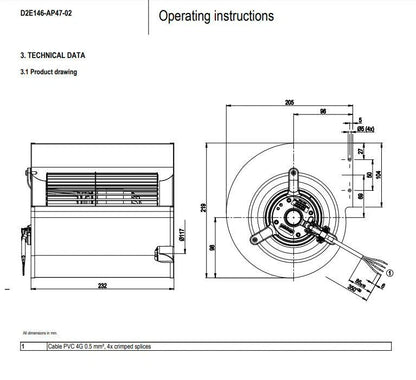 Ebmpapst D2E146-AP47-02 Centrifugal Fan AC 230V 330W For Medical Equipment Fan