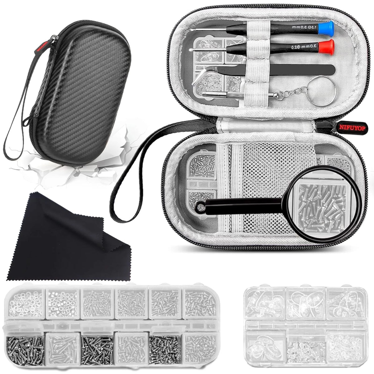 Eyeglass Repair Kit with Screws, Mini Glasses Kit, Eye Glass Black