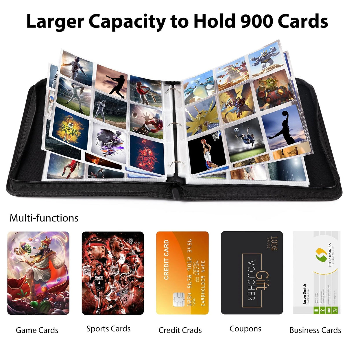 WOT I Trading Card Binder, 900 Pockets Sleeves with 900 Pockets, Black