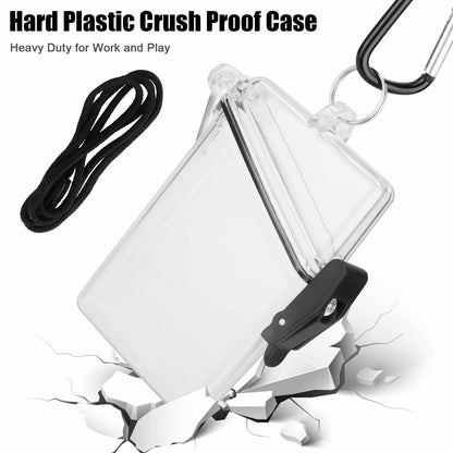 1*Waterproof ID Card Clear Holder Hard Case Plastic Protector With Lanyard
