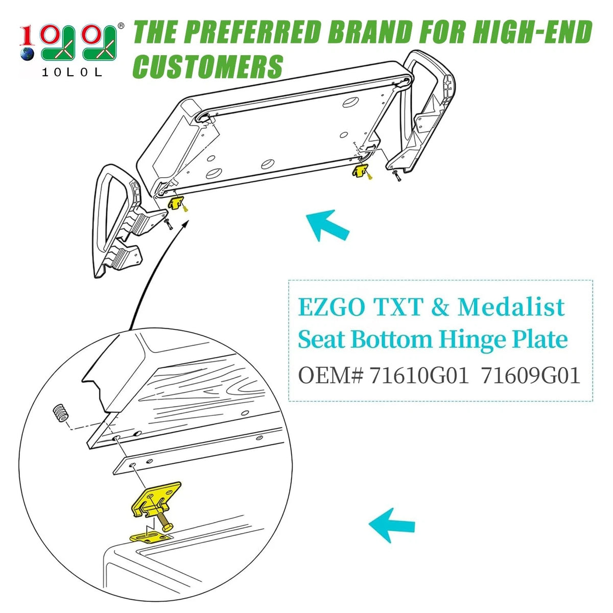 10L0L Golf Cart Seat Bottom Hinge Plate Fits for 1995-up EZGO TXT &...