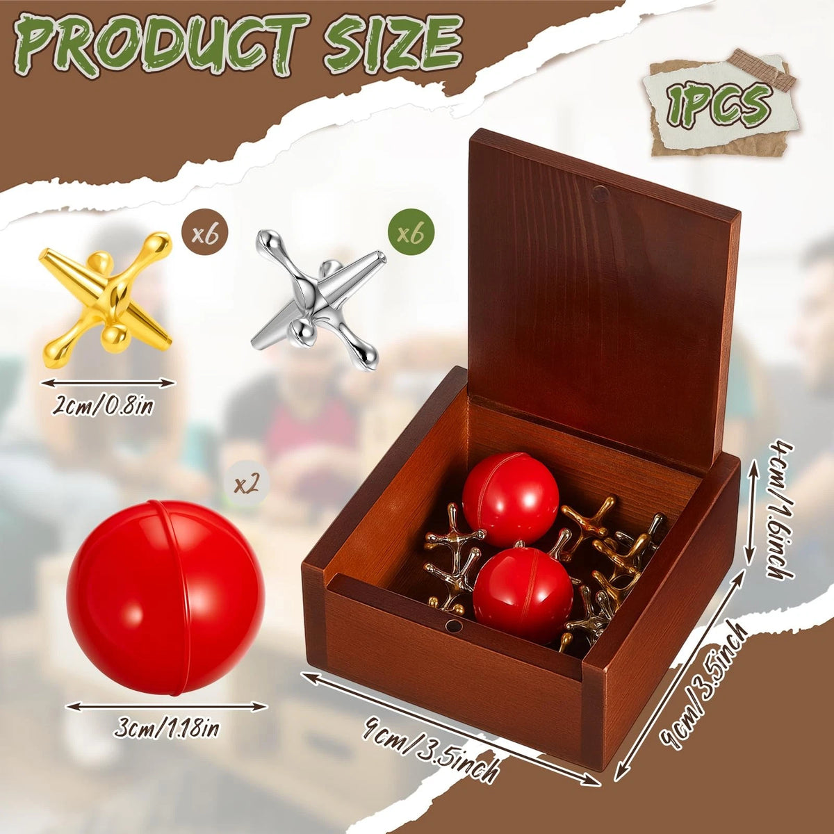Gejoy 1 Pack Metal Jacks Set with 12 and 2 Red Rubber Balls in...