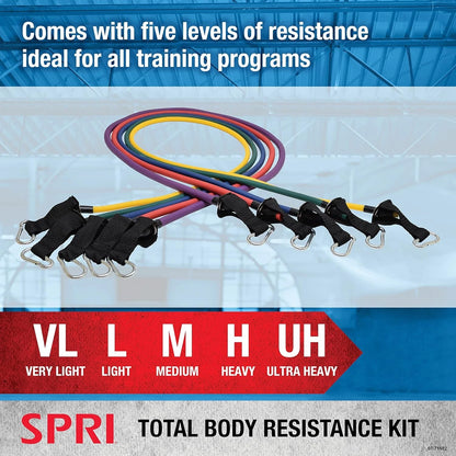 SPRI Resistance Band Kit - Green, Yellow, Red, Blue, Purple