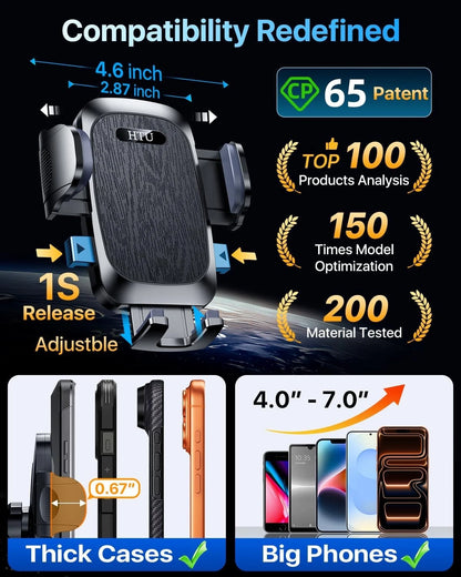 HTU 【98+LBS Strongest Suction & Military-Grade】 Ultimate Car Phone Black