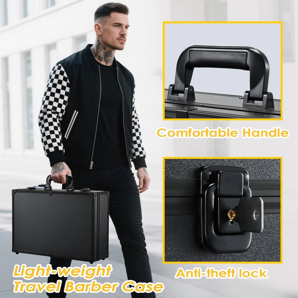 Yueieoun Barber Accessory Case with Mirror, Profesional Barbers Black