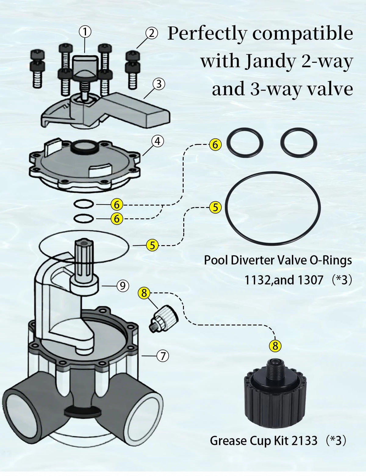Gotorido 3 Piece Replacement Valve Rebuild Kit for 2-Port/3-Port Pool Black
