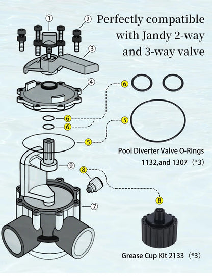 Gotorido 3 Piece Replacement Valve Rebuild Kit for 2-Port/3-Port Pool Black