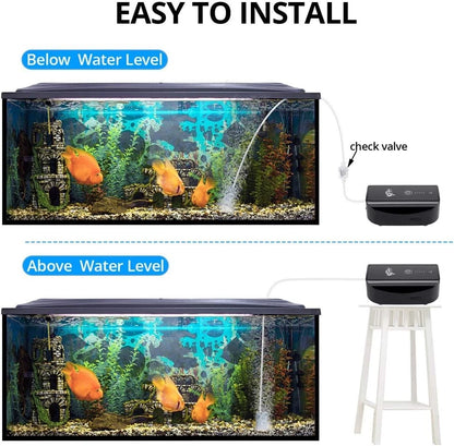 AQQA Aquarium Air Pump, Battery Rechargeable 1.7 W for 1-100Gal tank, Black