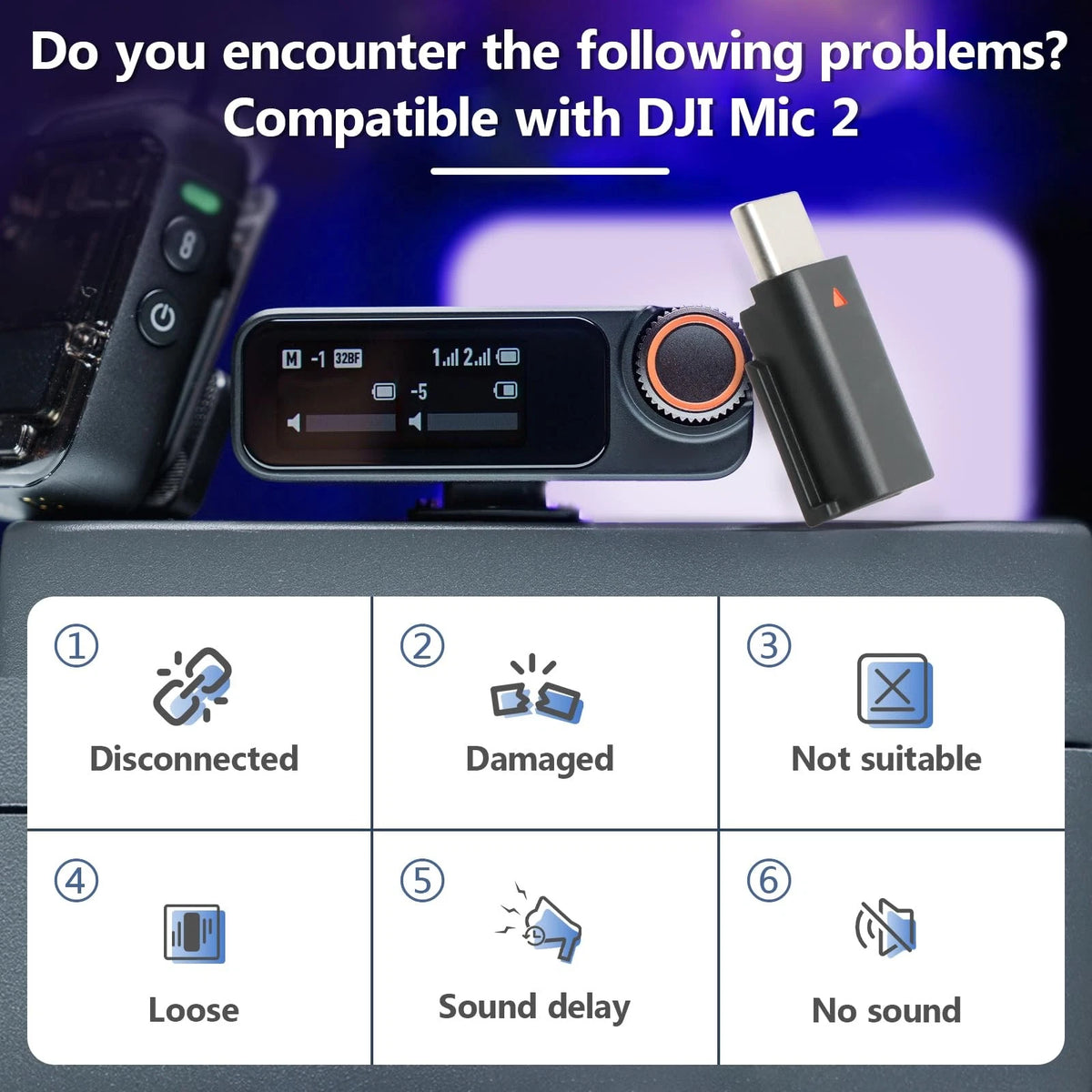 for DJI MIC 2 Adapter Type-C Phone Wireless Microphone Receiver Mic Black