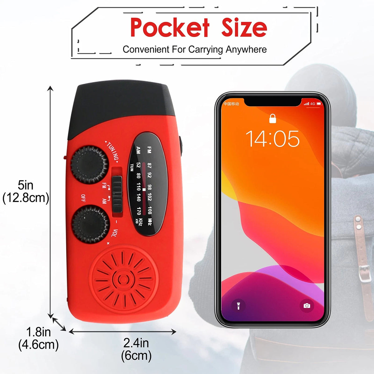 RunningSnail Hand Crank Radio with LED 5L x 1.8W x 2.4H Inch, 087-Red