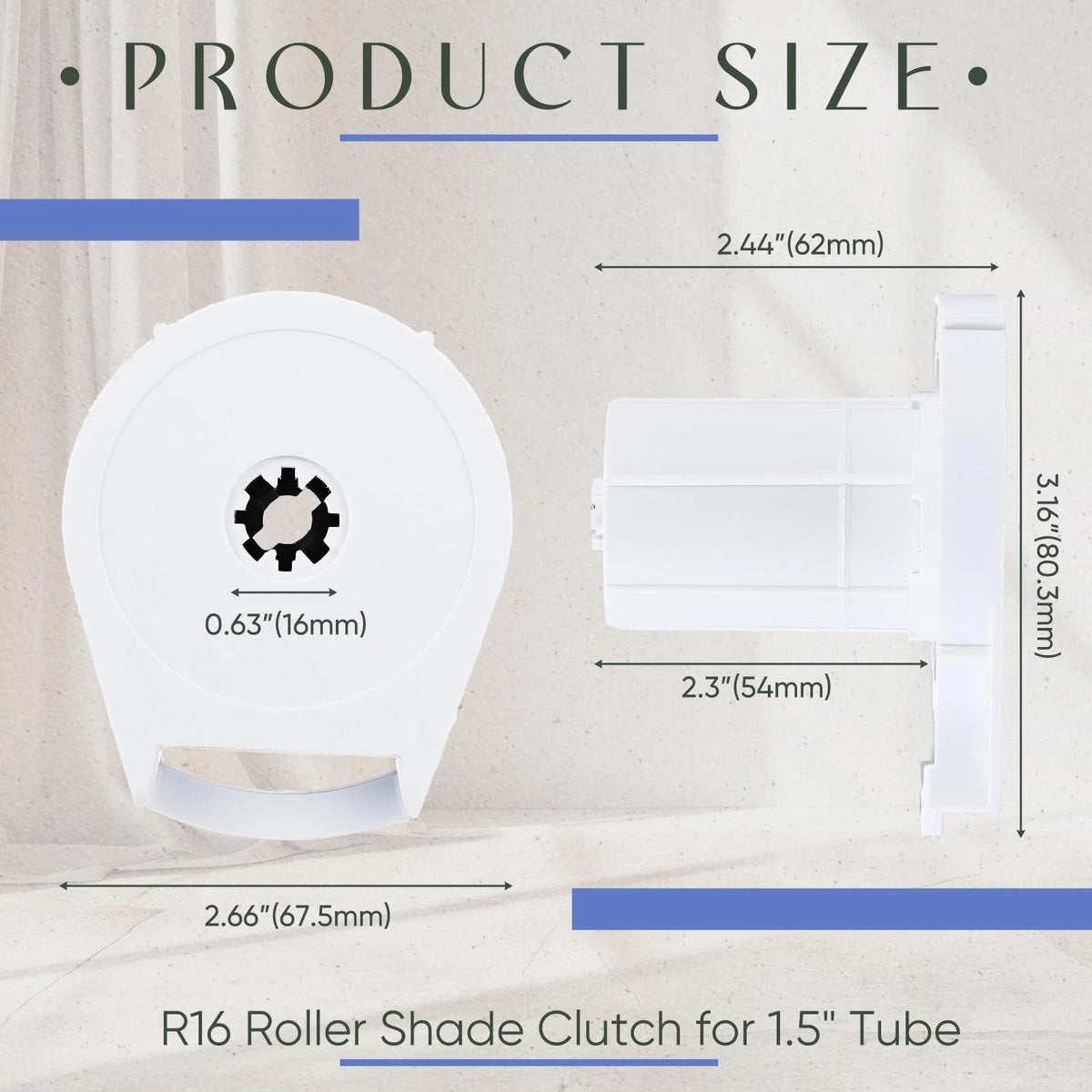 Datanly 1 Pcs R16 Roller Shade Clutch for 1.5" Tube 1.5"W x 1.5"H, White