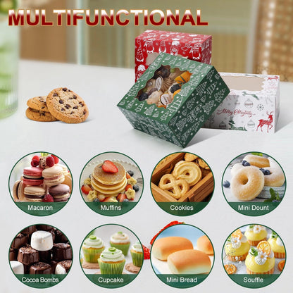 COTOPHER 30Pcs Christmas Cookie Boxes for Gift 6x6x3 inches, 6x6x3inch