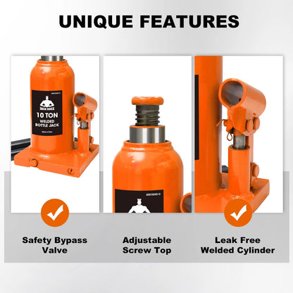 Jack Boss Bottle 10 Ton (20,000 LBs) Hydraulic Car Jack, 10 TON, Orange