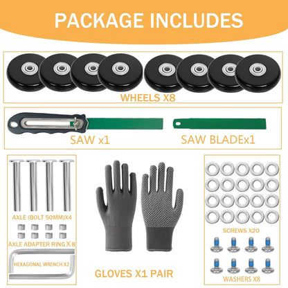 Luggage Replacement Wheels Set 8Pcs 2.36"x0.55"(60mm x14mm) with Saw Black