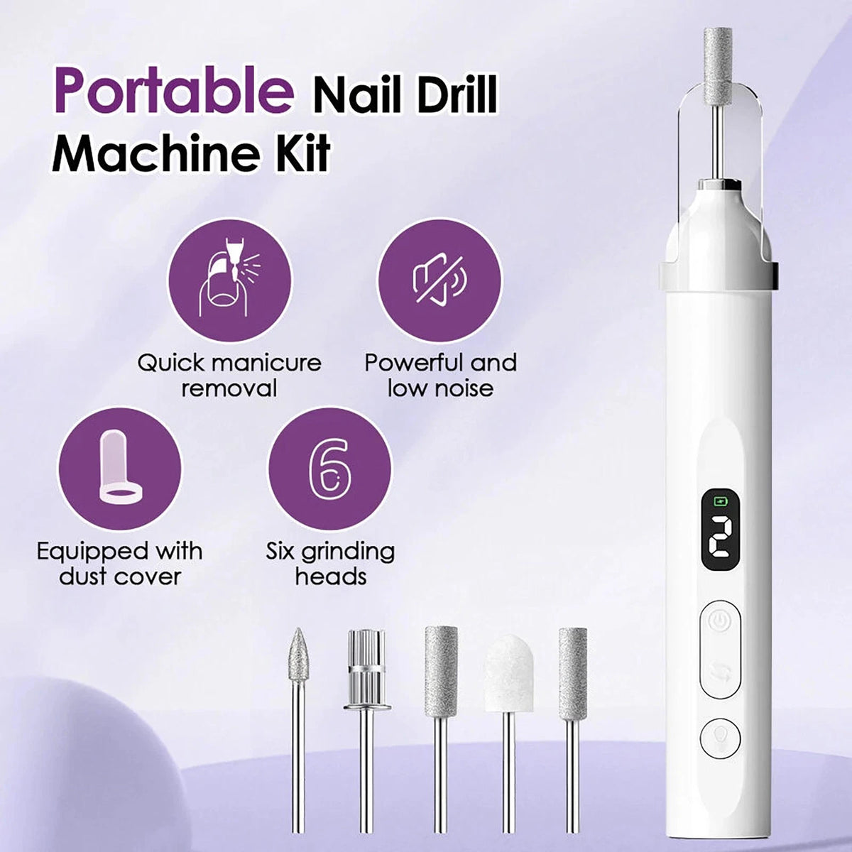 Manicure Pedicure Kit Cordless Nail Drill Dust Cover 13800RPM For Thick Nails