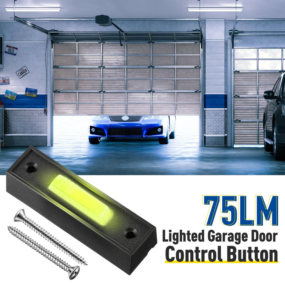 Lighted Doorbell Button, Garage Door Opener Switch with LED Light, Black