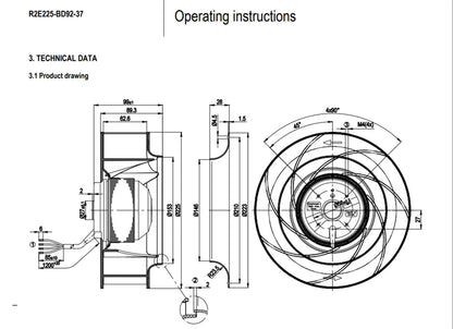 Ebmpapst R2E225-BD92-37 AC Centrifugal Fan 230V ??225MM 0.6/0.93A 135/210W Fan