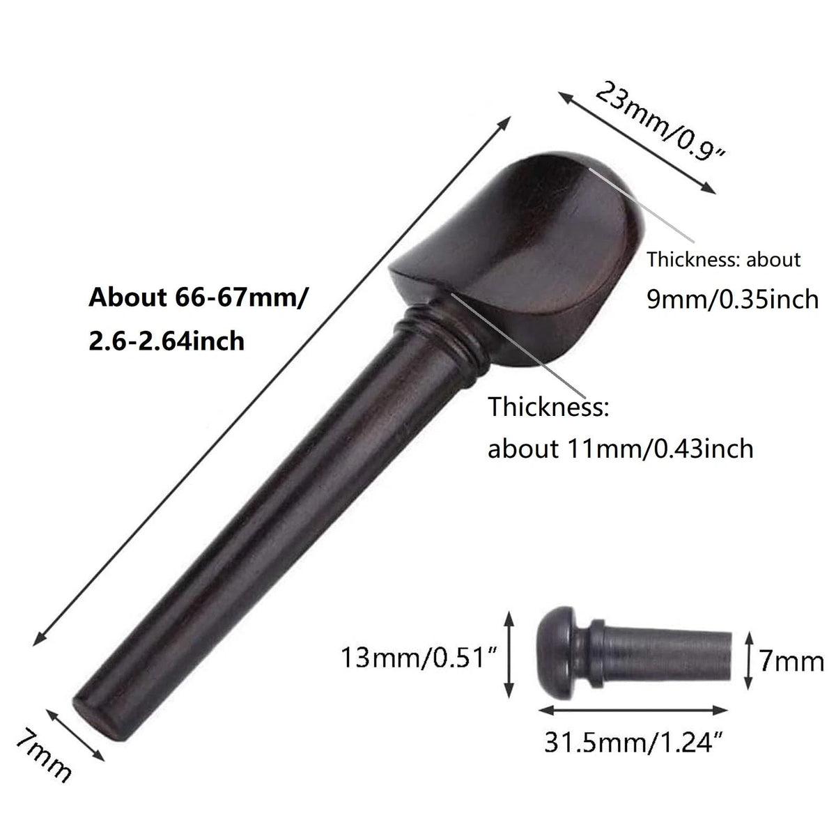 TUOREN Ebony 5Pieces Violin Tuning Pegs Endpin Set for 4/4 Full size