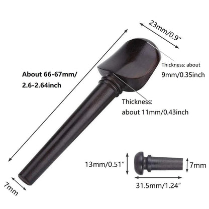 TUOREN Ebony 5Pieces Violin Tuning Pegs Endpin Set for 4/4 Full size