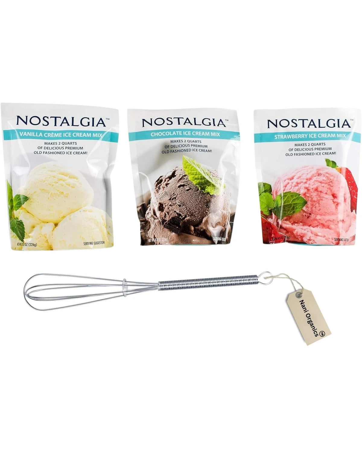 Ice Cream Mix. Vanilla, Chocolate and vanilla, strawberry, chocolate