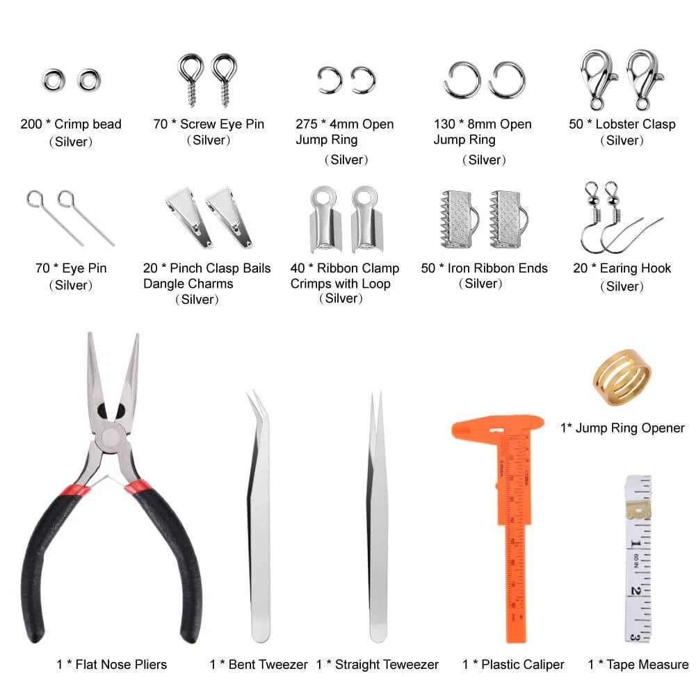 PAXCOO Jewelry Making Supplies Kit - size 2, Black,Clear,Silver