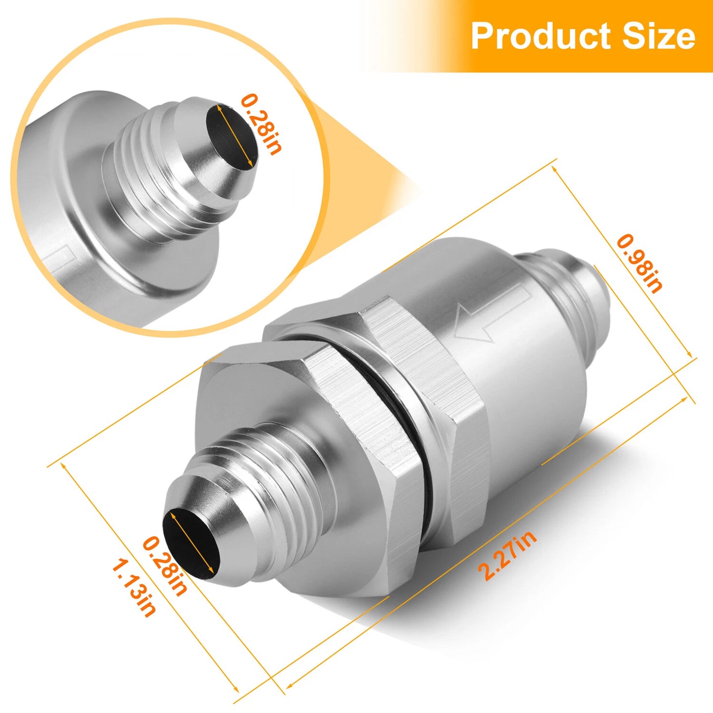 Aluminium -6 AN to AN6 Flare Inline Check Valve -Sliver